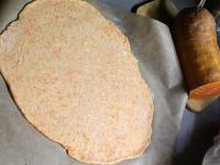 Created dough is sticky. Put it on baking paper, ...