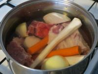 Wash the meat and bones and put them in a pot....