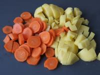 Clean carrots and potatoes. Wash and cut....