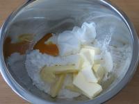 Put flour into a bowl, add sugar, chopped butter,...