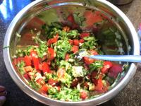 Mix tomatoes with cucumbers, lime juice and...