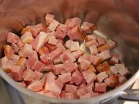 Cut the bacon into smaller cubes and fry....